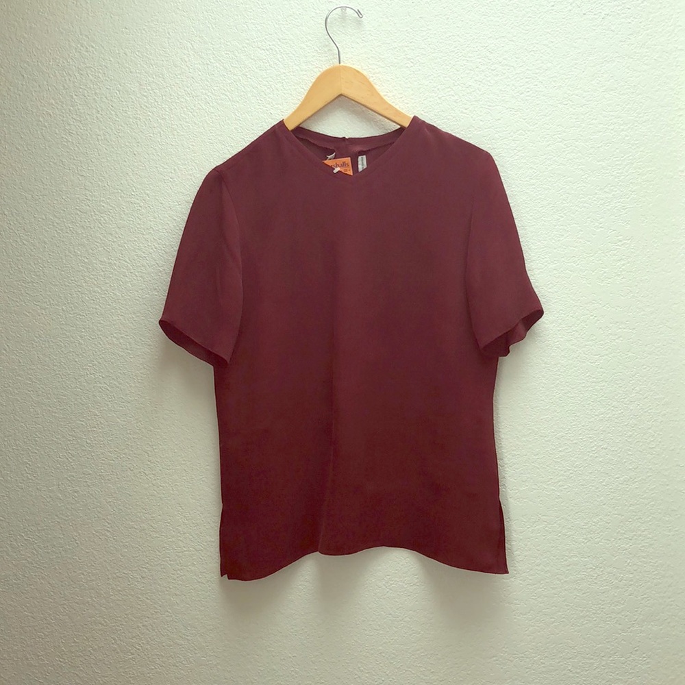 NWT - Anne Klein 100% Silk Wine Blouse - 4